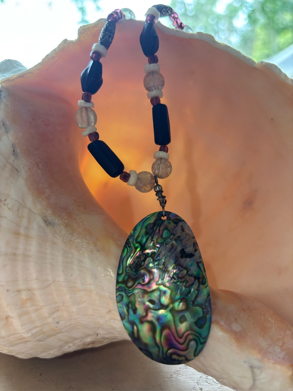 Sparkly Shimmery Mermaid/Fairy Beachy Coastal Abalone Shell Necklace